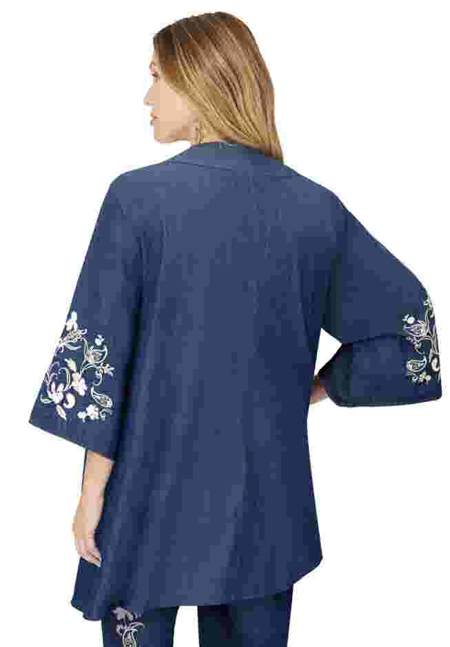 Embroidered Chambray Kimono image number 1