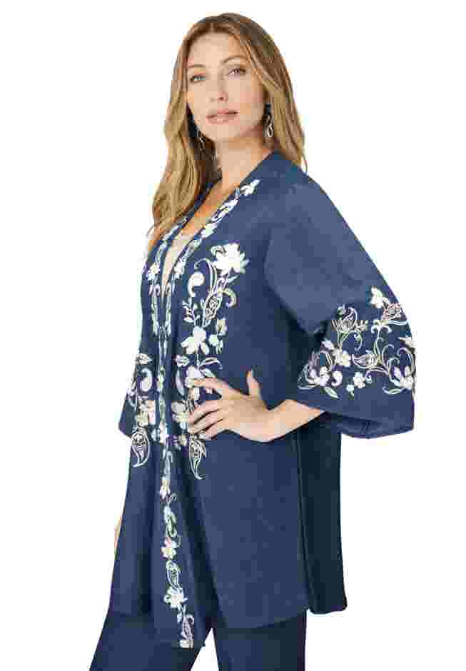 Embroidered Chambray Kimono image number 2