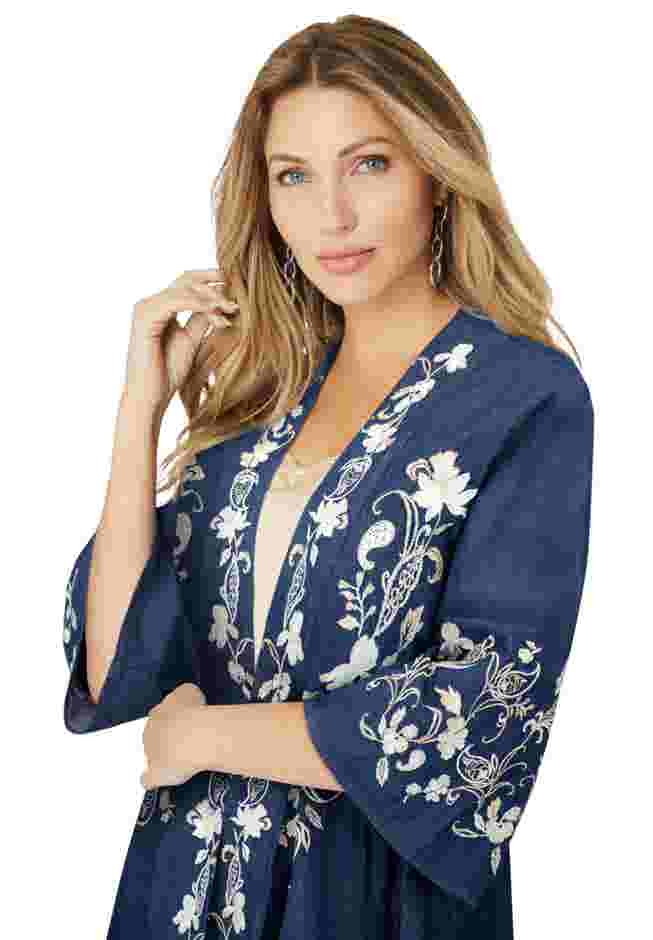 Embroidered Chambray Kimono image number 3