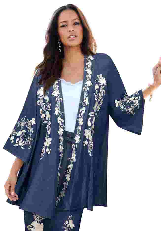Embroidered Chambray Kimono image number 0