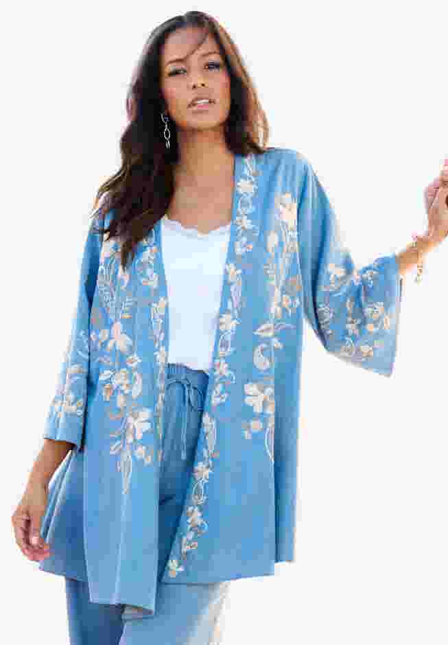 Embroidered Chambray Kimono image number 0