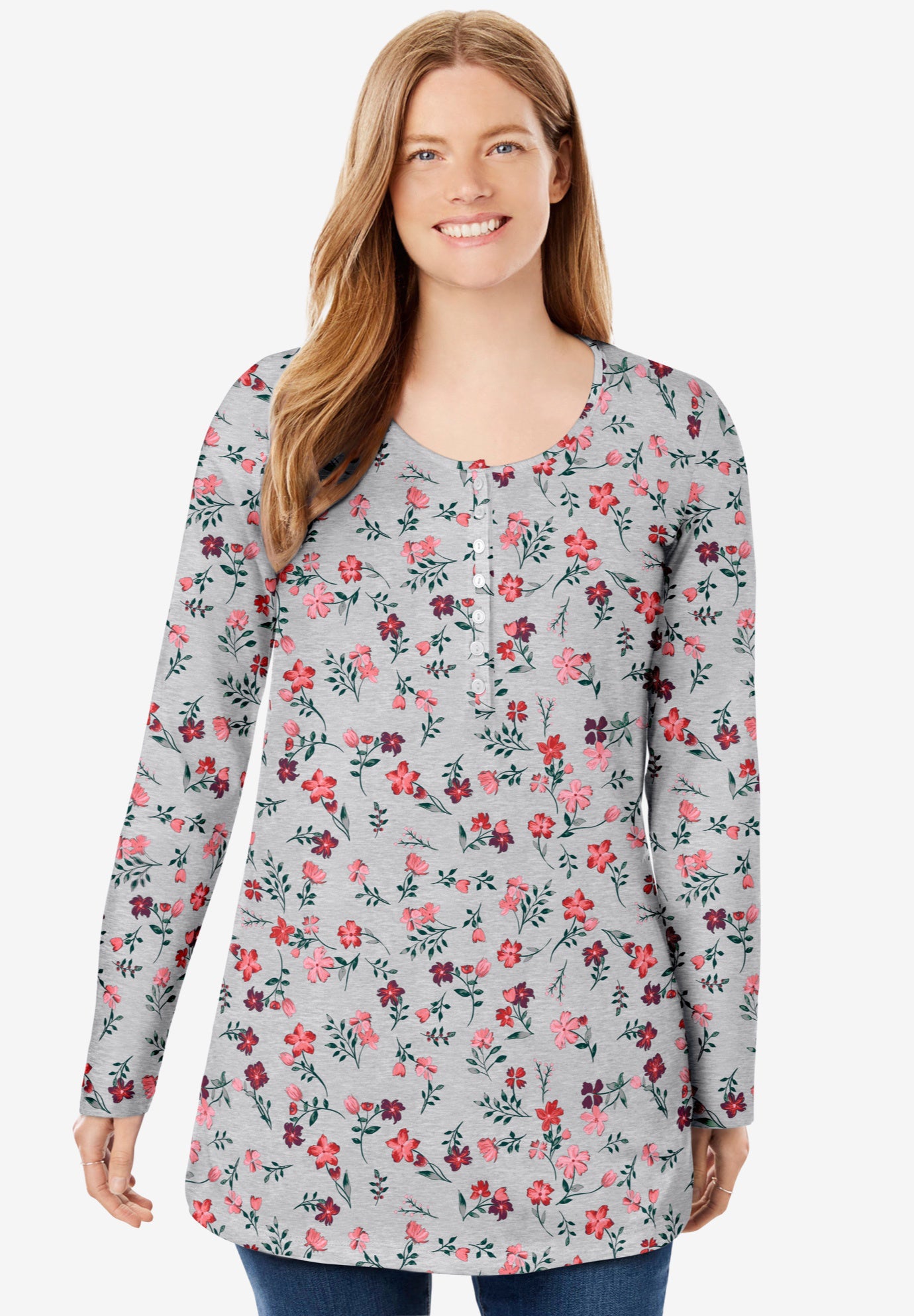 Perfect Printed Long-Sleeve Henley Tee image number 0