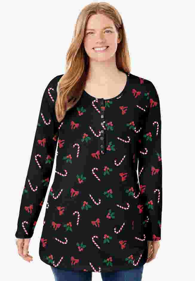 Perfect Printed Long-Sleeve Henley Tee image number 0