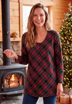 Perfect Printed Long-Sleeve Henley Tee