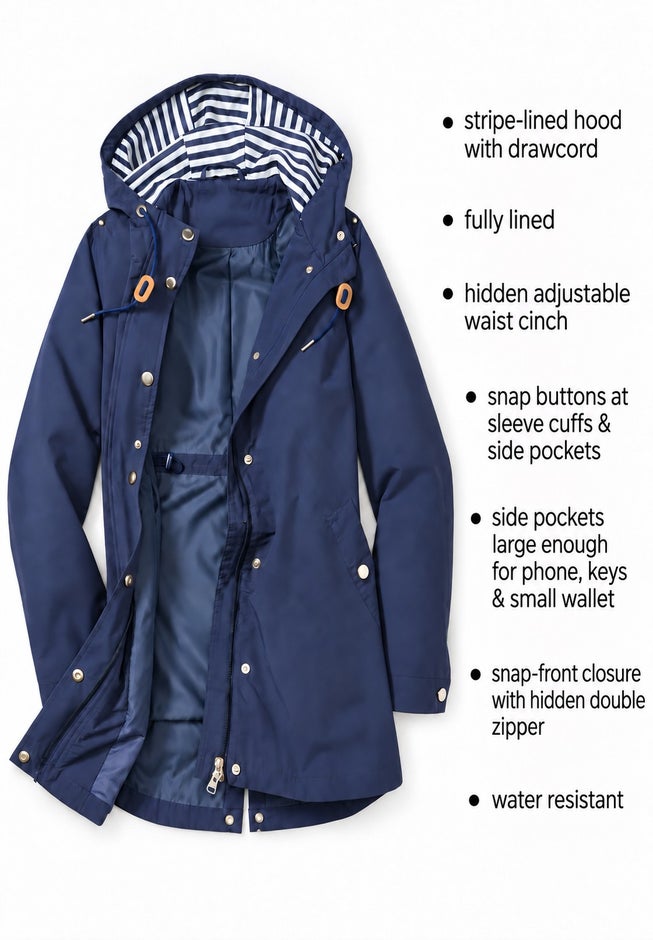 Water-Resistant A-Line Snap-Front Hooded Raincoat image number 1