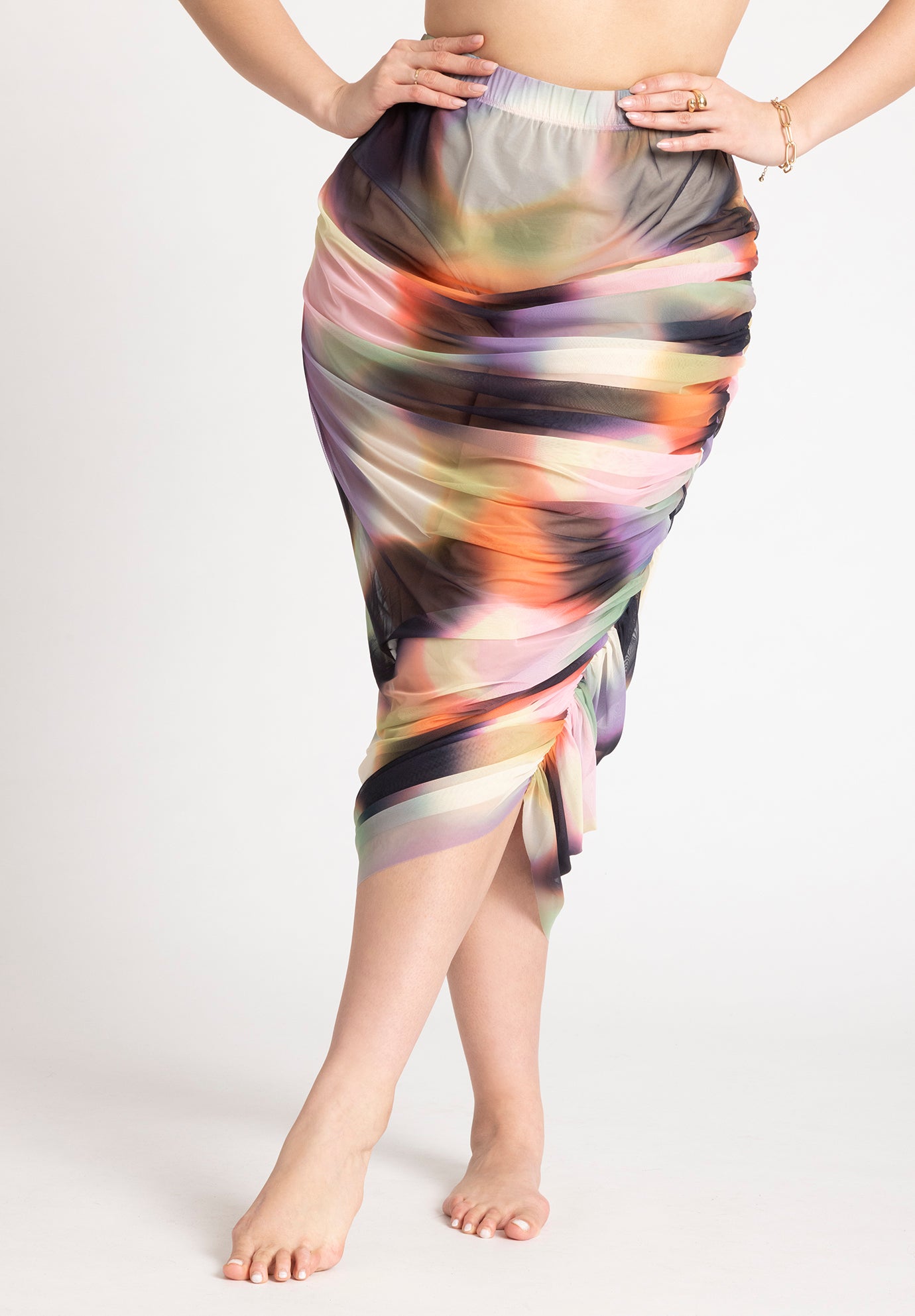 Asym Ruched Cover Up Mesh Skirt image number 1