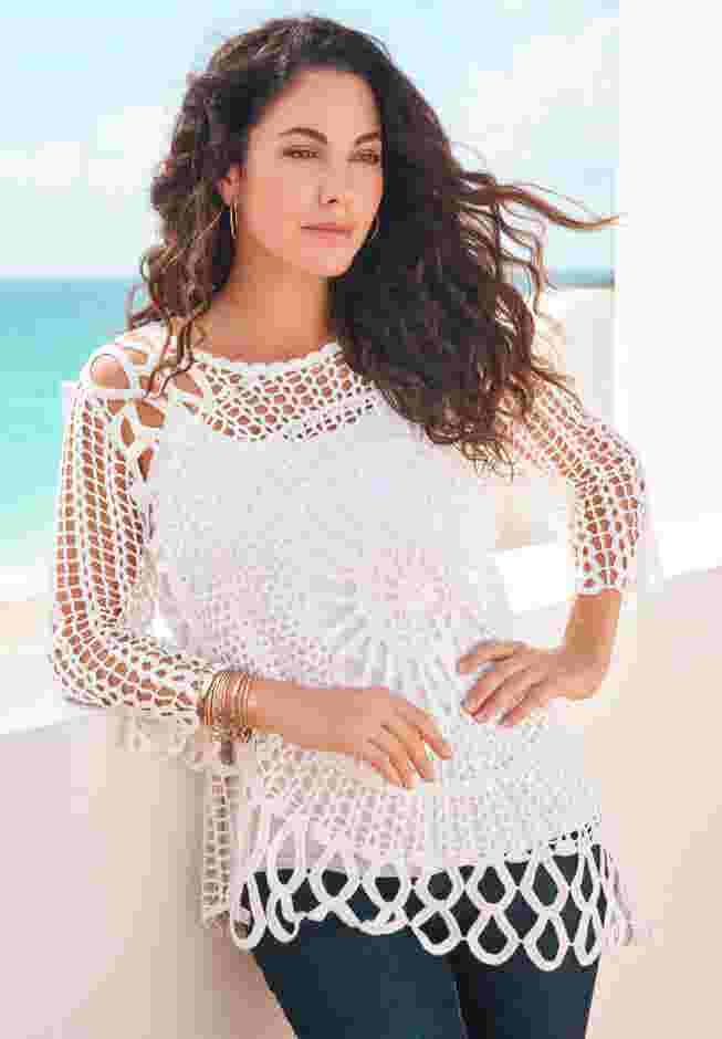 Plus Size Crochet Sweater with Starburst Pattern image number 0