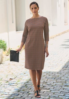 Stretch Cotton Boatneck Shift Dress