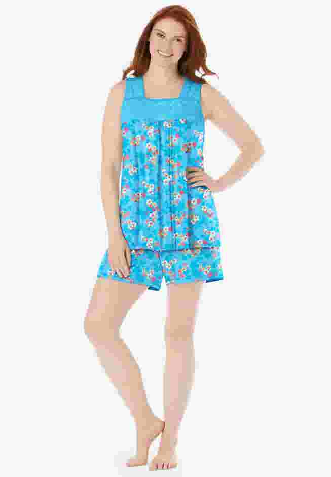Lace-Trim Short Pajama Set  image number 0