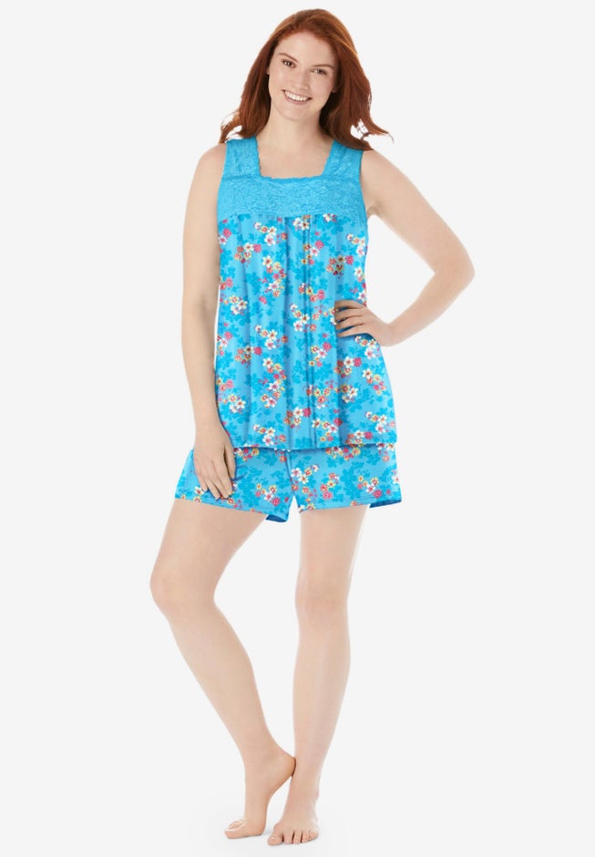 Lace-Trim Short Pajama Set image number 0