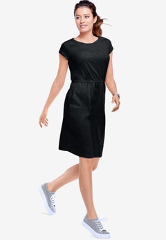 100% Cotton Cinched-Waist Drawstring Midi Dress