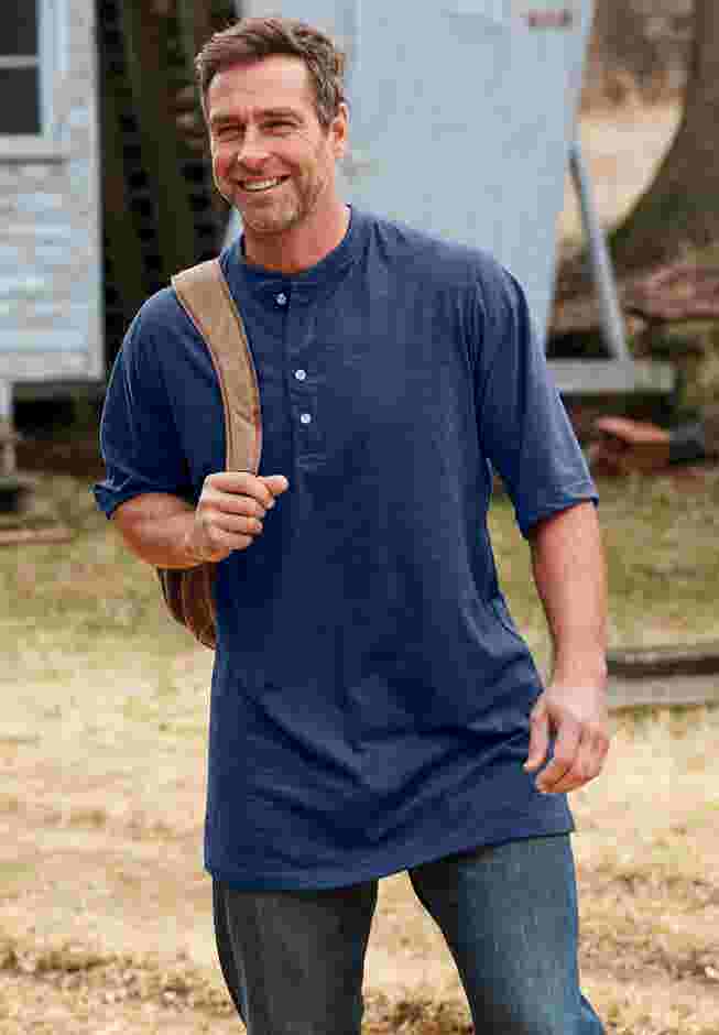 Heavyweight Longer-Length Short-Sleeve Henley Shirt image number 2