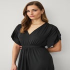 Stretch Knit Fit And Flare Elbow-Length Sleeve Tie-Back Maxi Dress image number null
