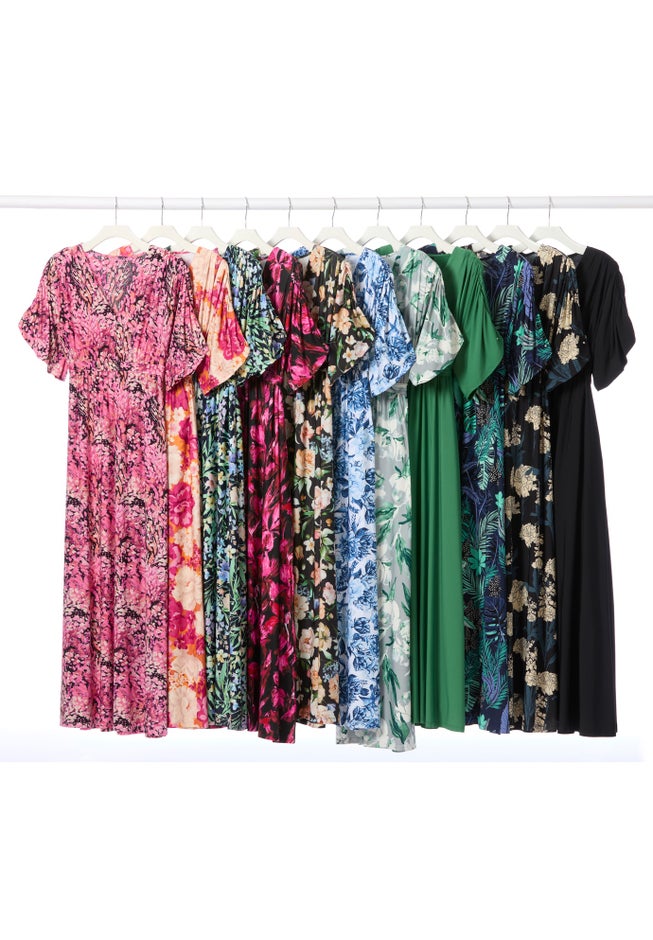 Stretch Knit Fit And Flare Elbow-Length Sleeve Tie-Back Maxi Dress image number 4