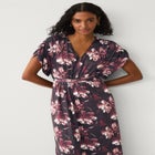 Stretch Knit Fit And Flare Elbow-Length Sleeve Tie-Back Maxi Dress image number 2