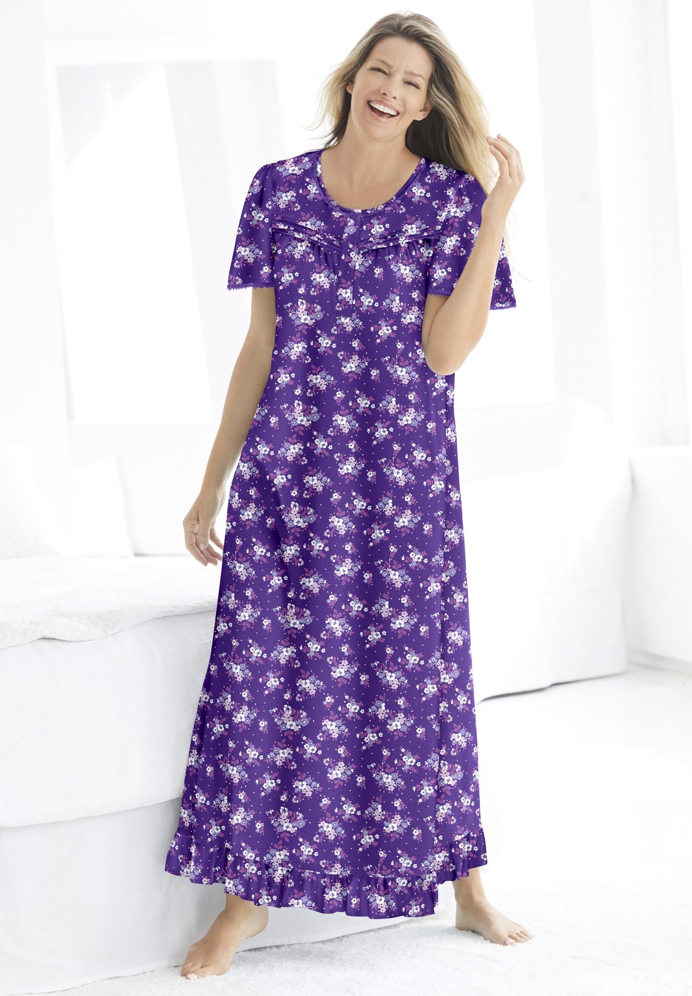 Long Floral Print Cotton Gown image number 2
