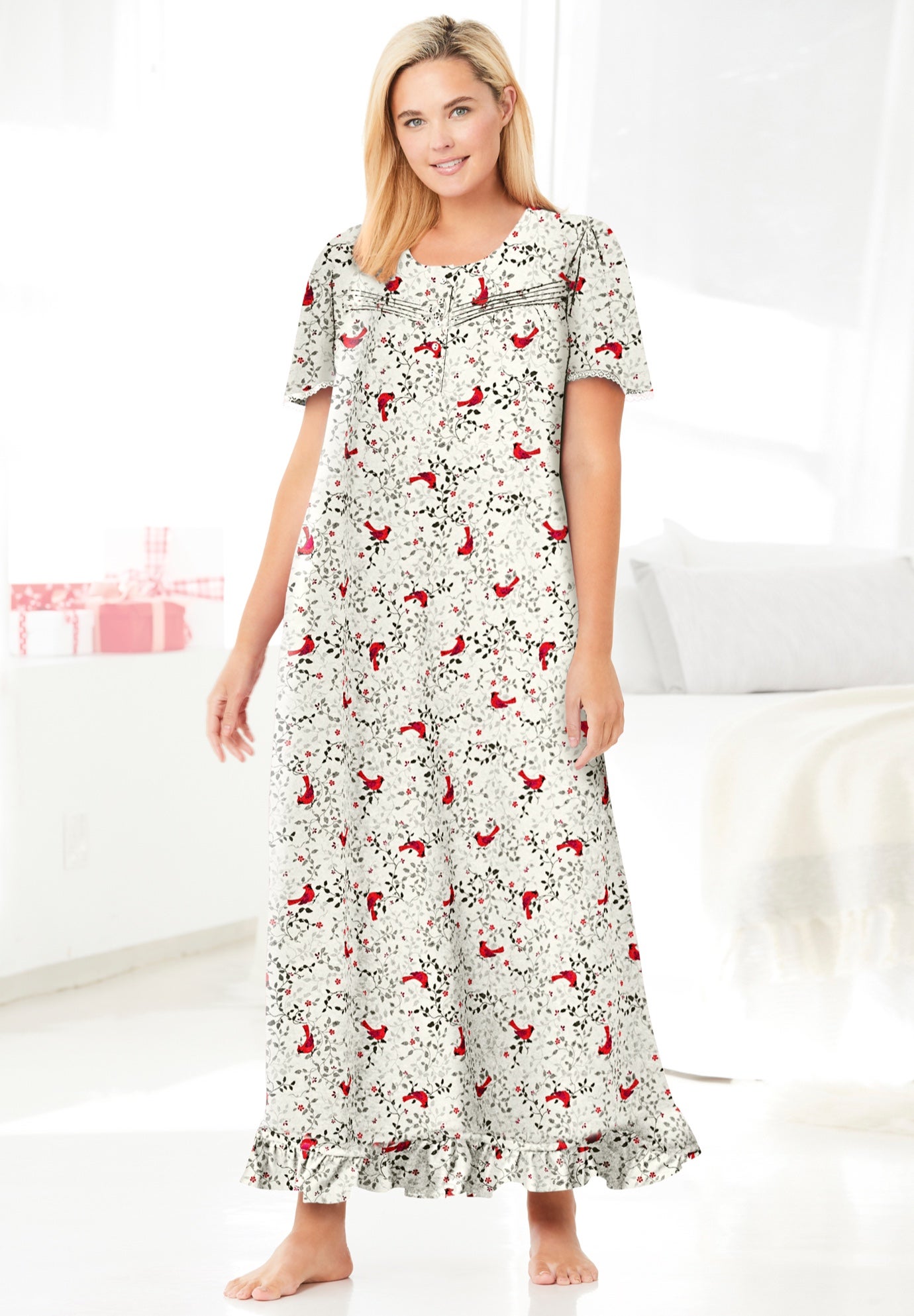 Long Floral Print Cotton Gown image number 3