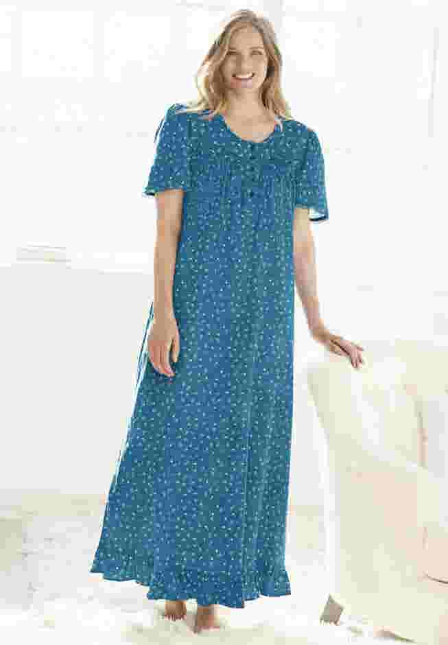Long Floral Print Cotton Gown image number 0