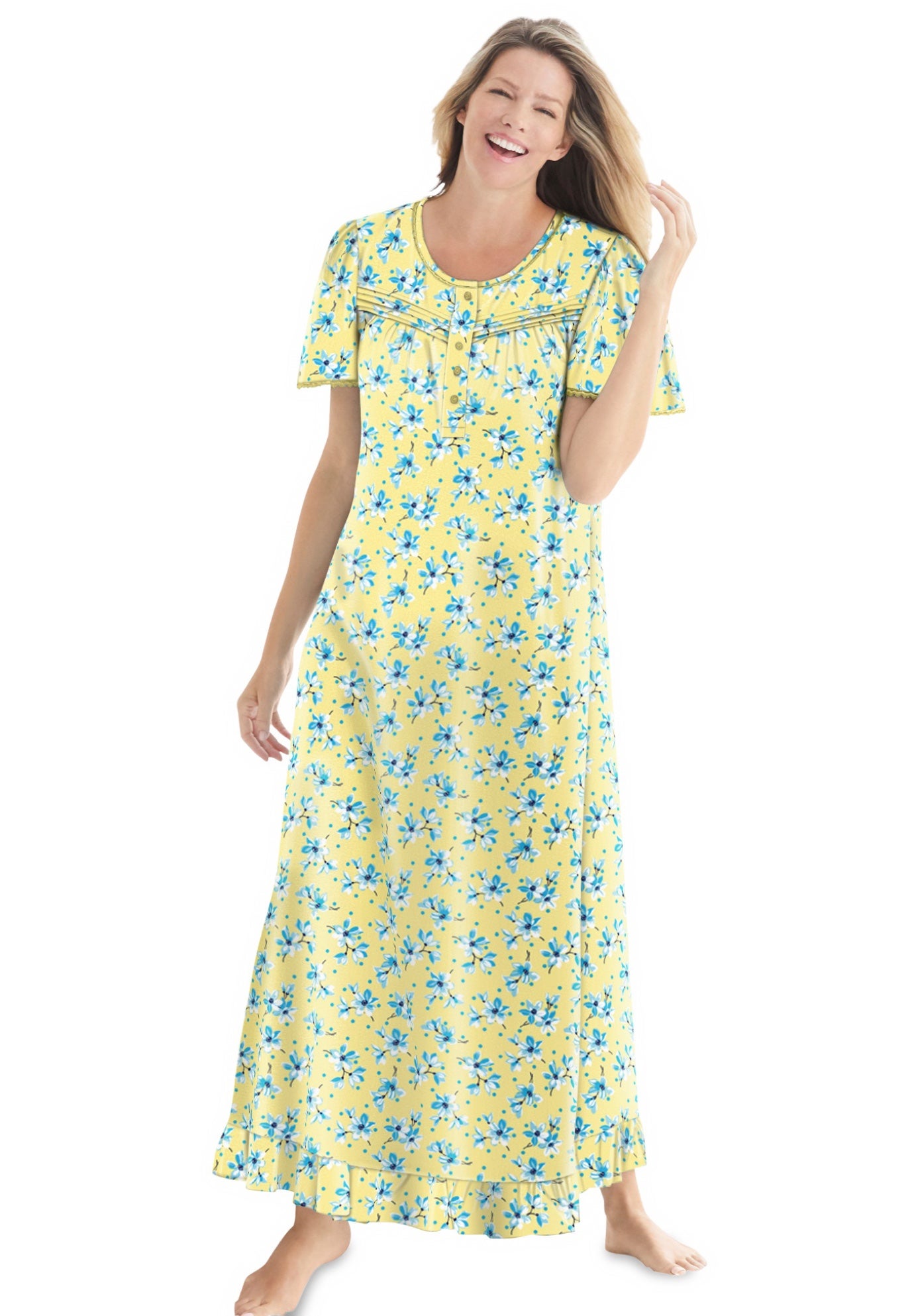 Long Floral Print Cotton Gown image number 0
