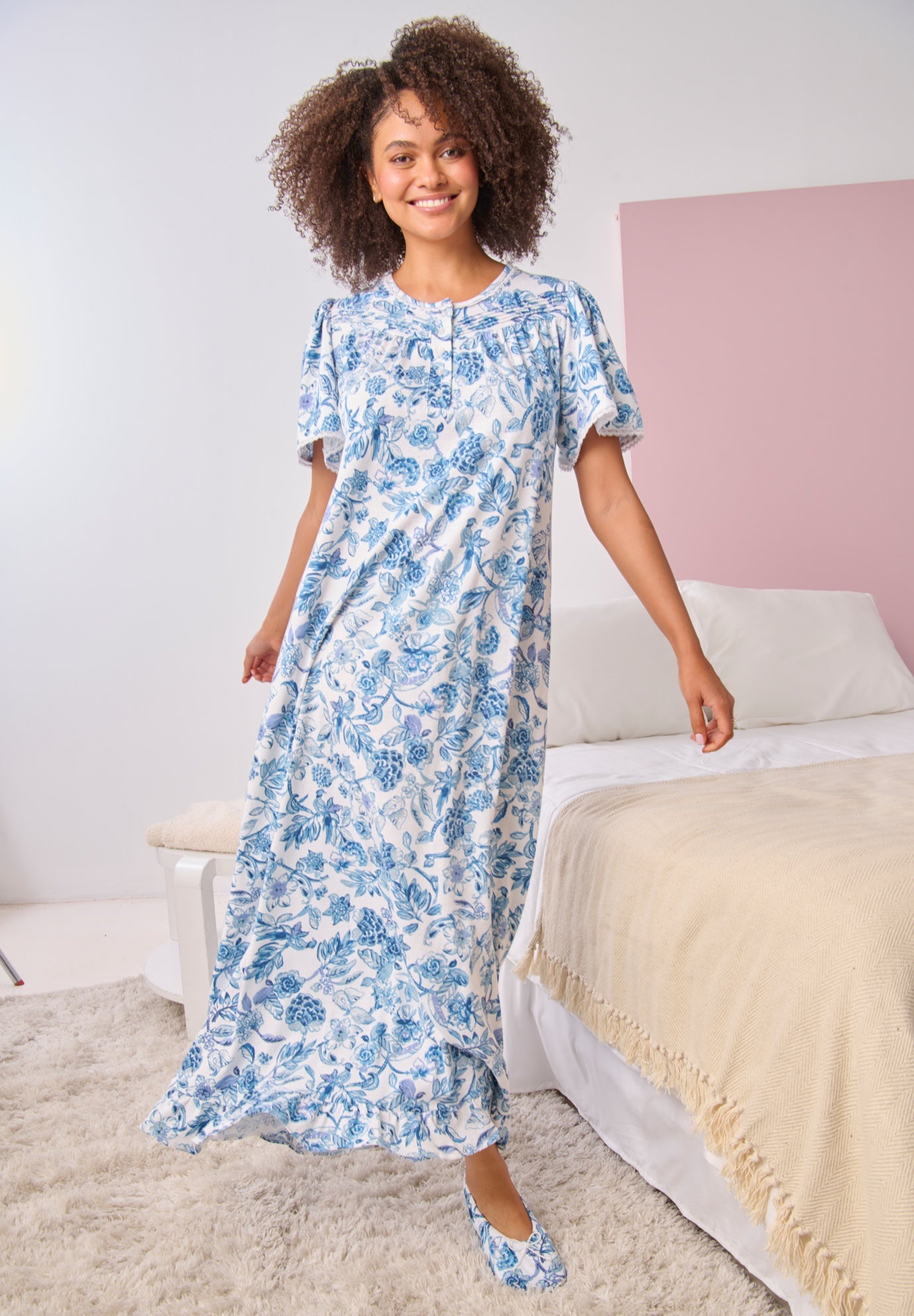 Long Floral Print Cotton Gown image number 0