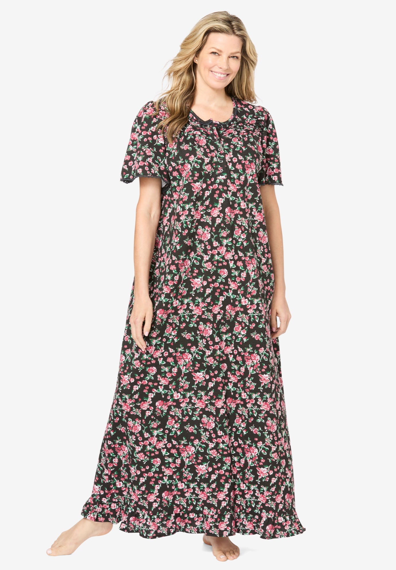 Long Floral Print Cotton Gown image number 0