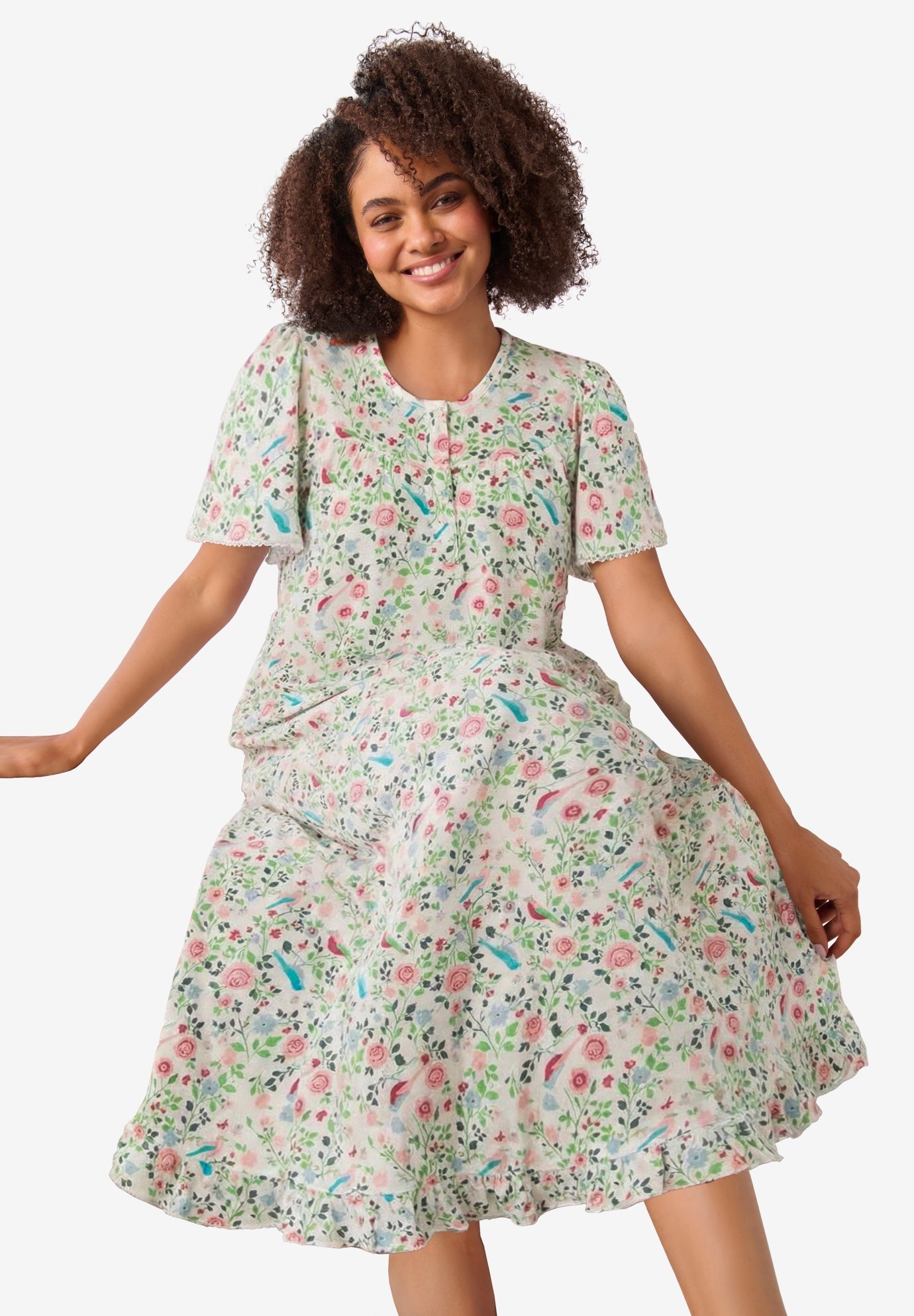 Long Floral Print Cotton Gown image number 0