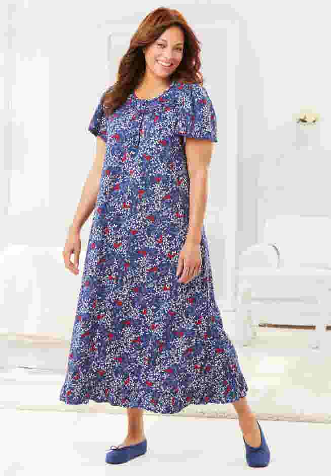 Long Floral Print Cotton Gown image number 9