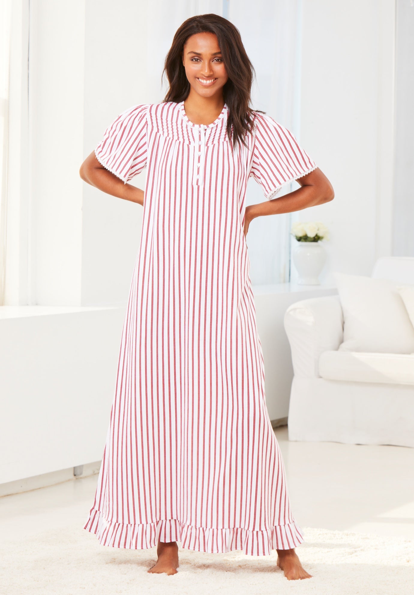 Long Floral Print Cotton Gown image number 5