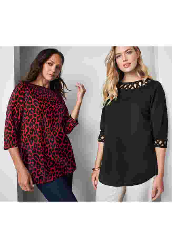 Stretch Cotton Lattice Boatneck Tunic image number 3