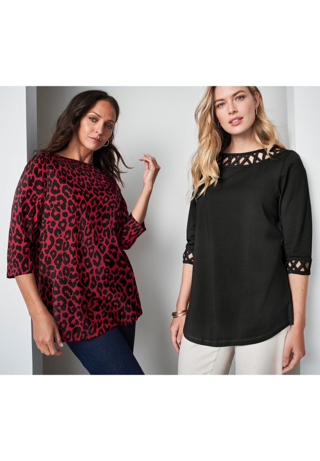 Stretch Cotton Lattice Boatneck Tunic image number 1