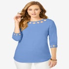 Stretch Cotton Lattice Boatneck Tunic image number null