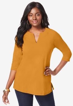 Stretch Cotton Notch Neck Tunic