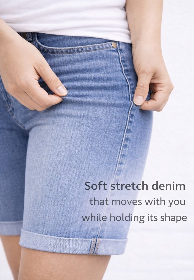 Mid-Rise Stretch Denim Bermuda Shorts image number 3