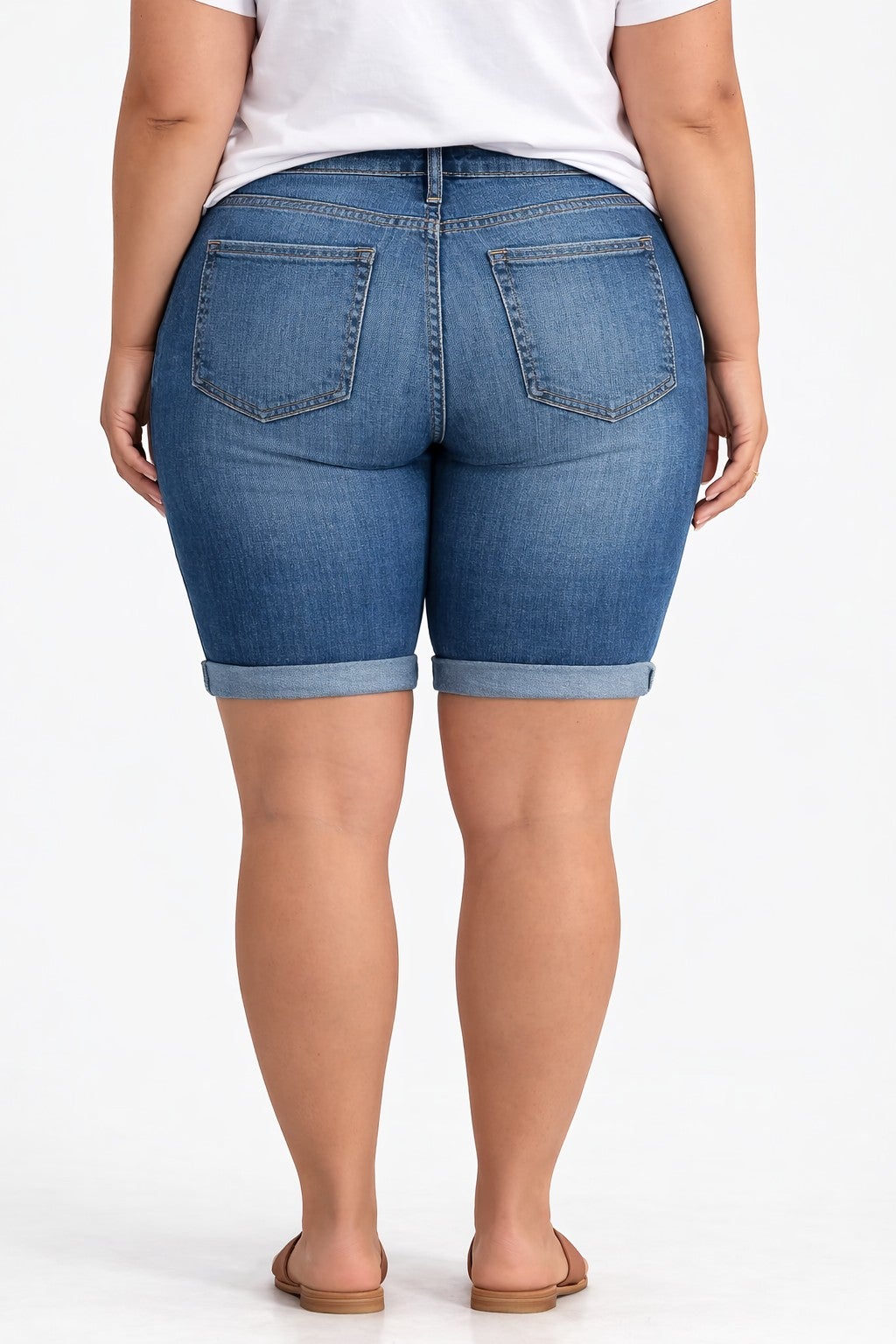 Mid-Rise Stretch Denim Bermuda Shorts image number 1