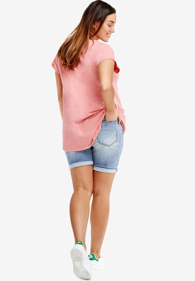 Mid-Rise Stretch Denim Bermuda Shorts image number 1