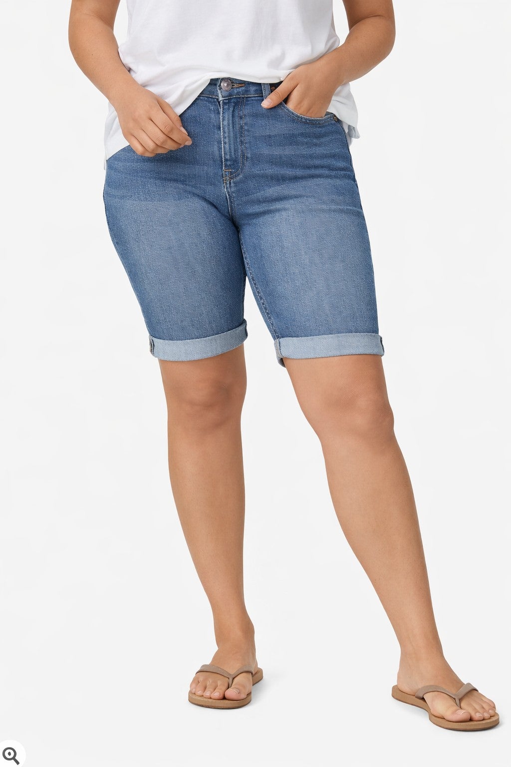 Mid-Rise Stretch Denim Bermuda Shorts image number 0