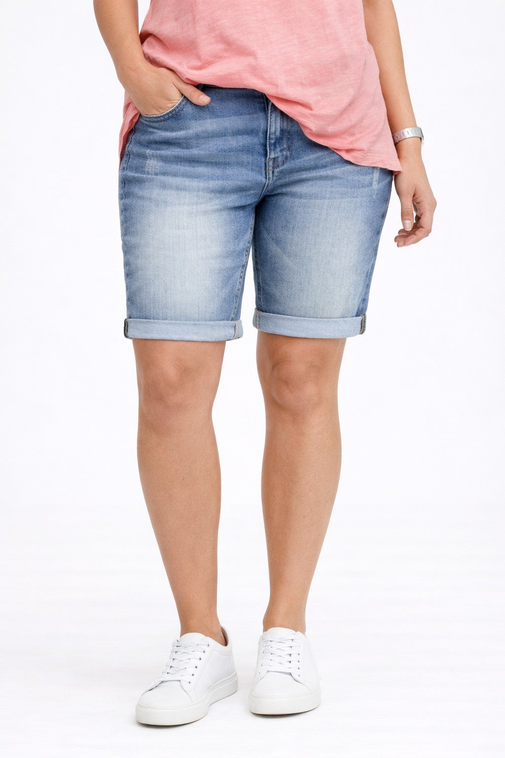 Mid-Rise Stretch Denim Bermuda Shorts image number 0