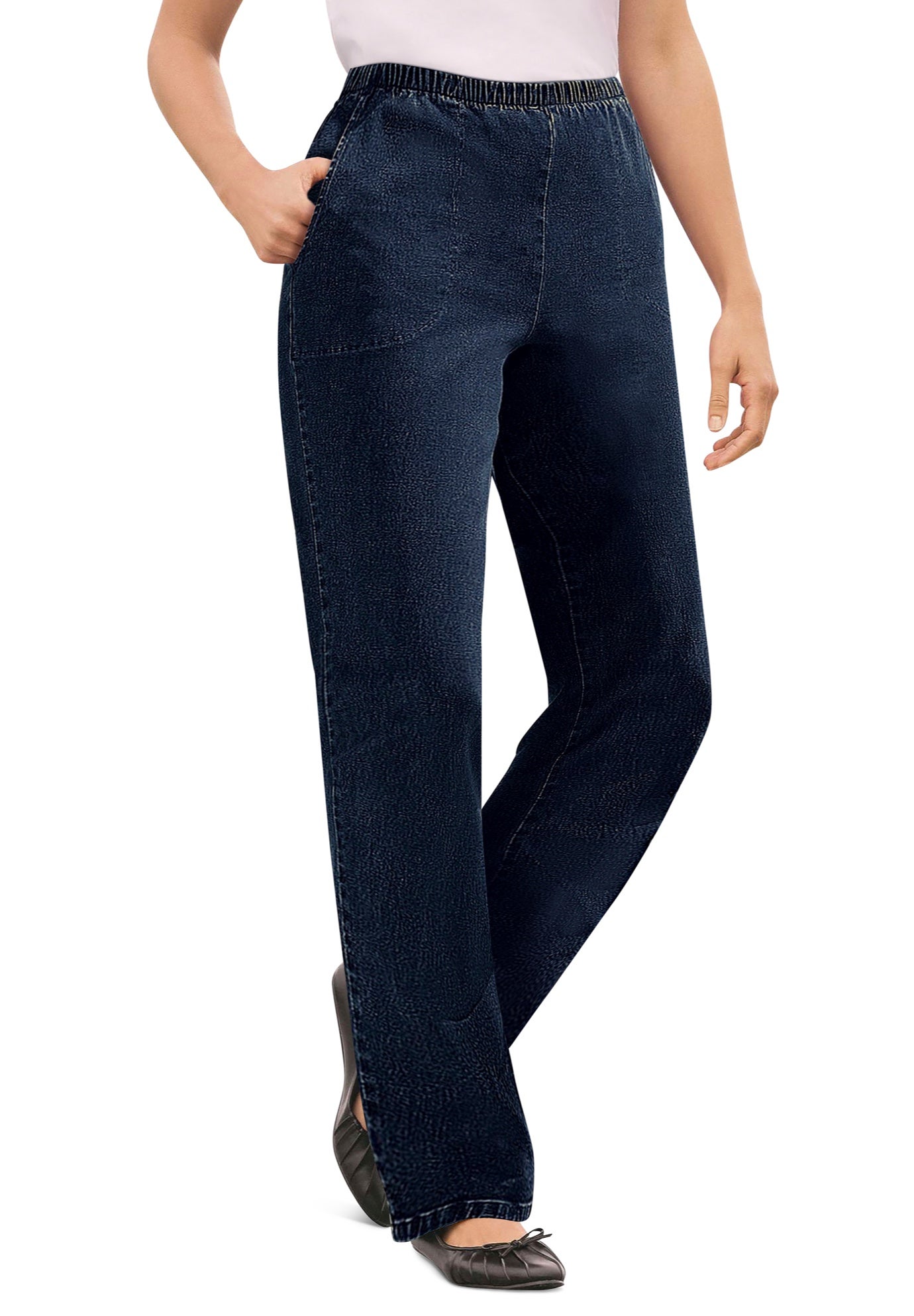 Straight Leg Fineline Pull-On Stretch Denim Jeans image number 2