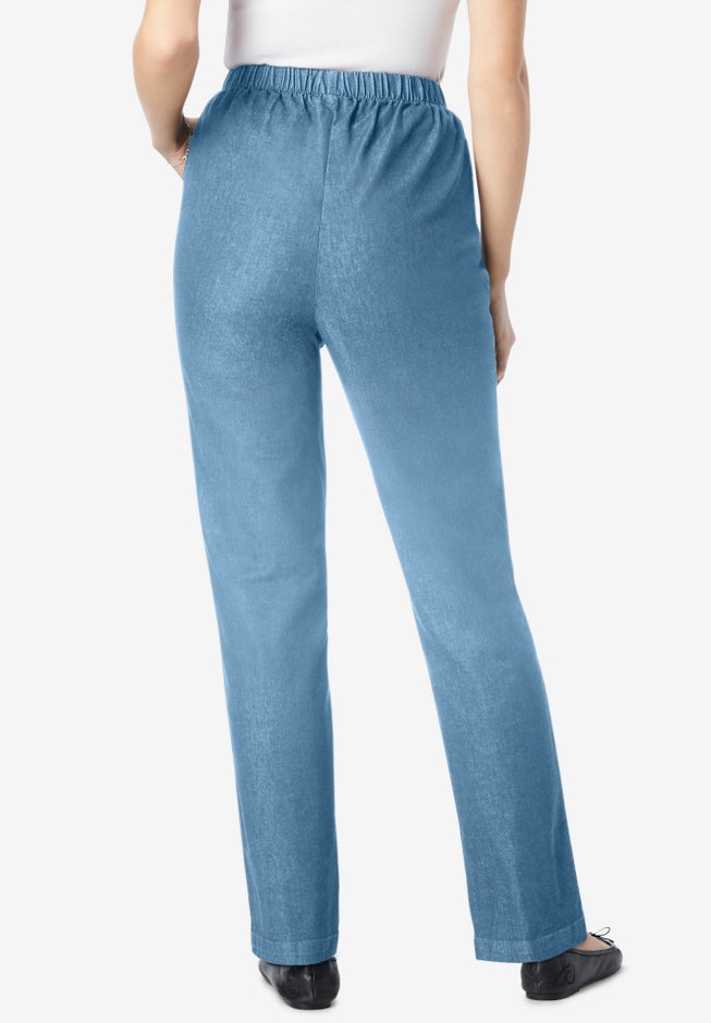 Straight Leg Fineline Pull-On Stretch Denim Jeans image number 1