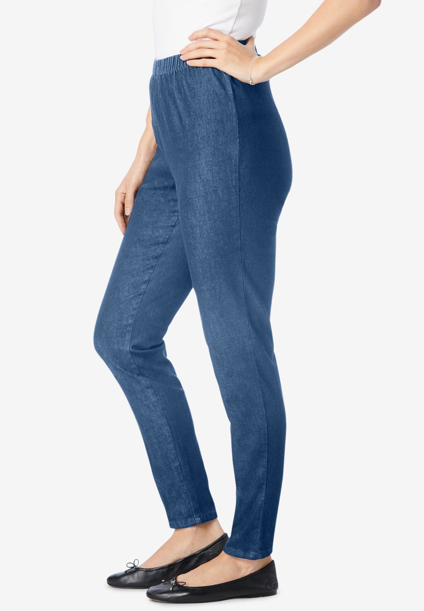 Pull-On Elastic-Waist Stretch Fineline Denim Jeans image number 2