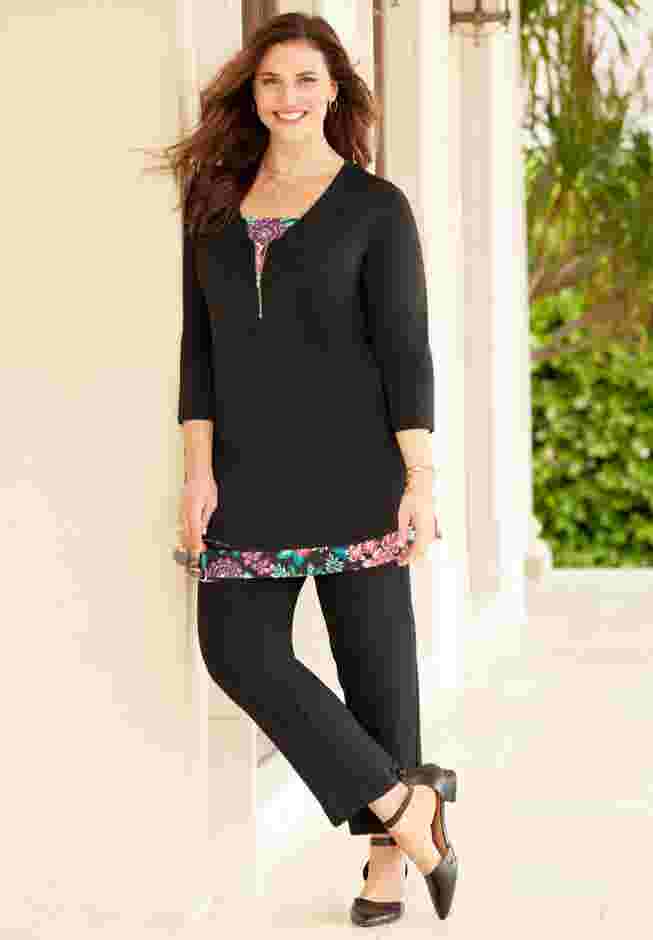 Half-Zip V-Neck Tunic Duet image number 2