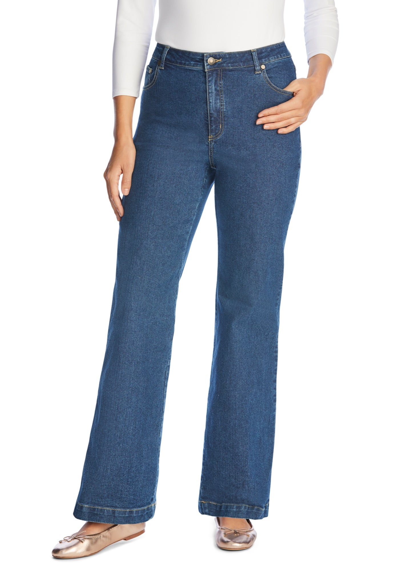 Stretch Denim Wide-Leg Five-Pocket Jeans image number 4