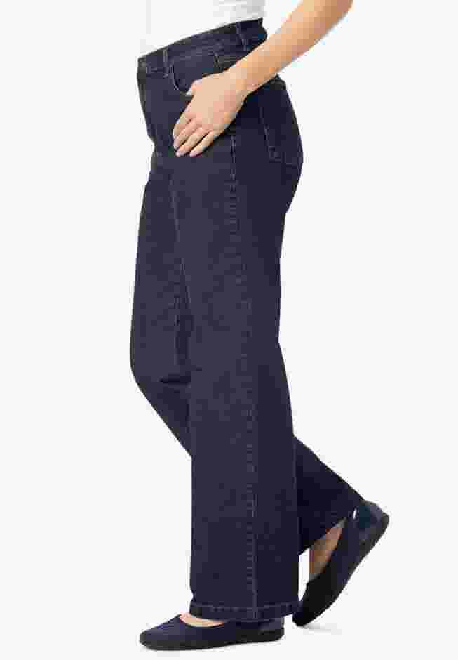 Womens Plus-Size Stretch Denim Wide-Leg Five-Pocket Jeans image number 2