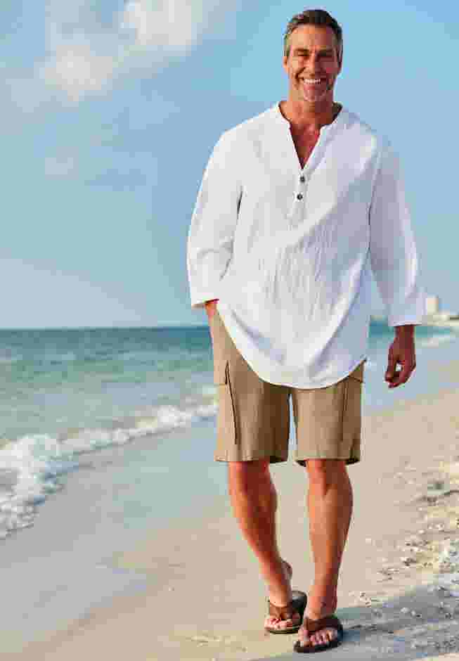 Full Elastic Waist Gauze Cargo Shorts image number 5