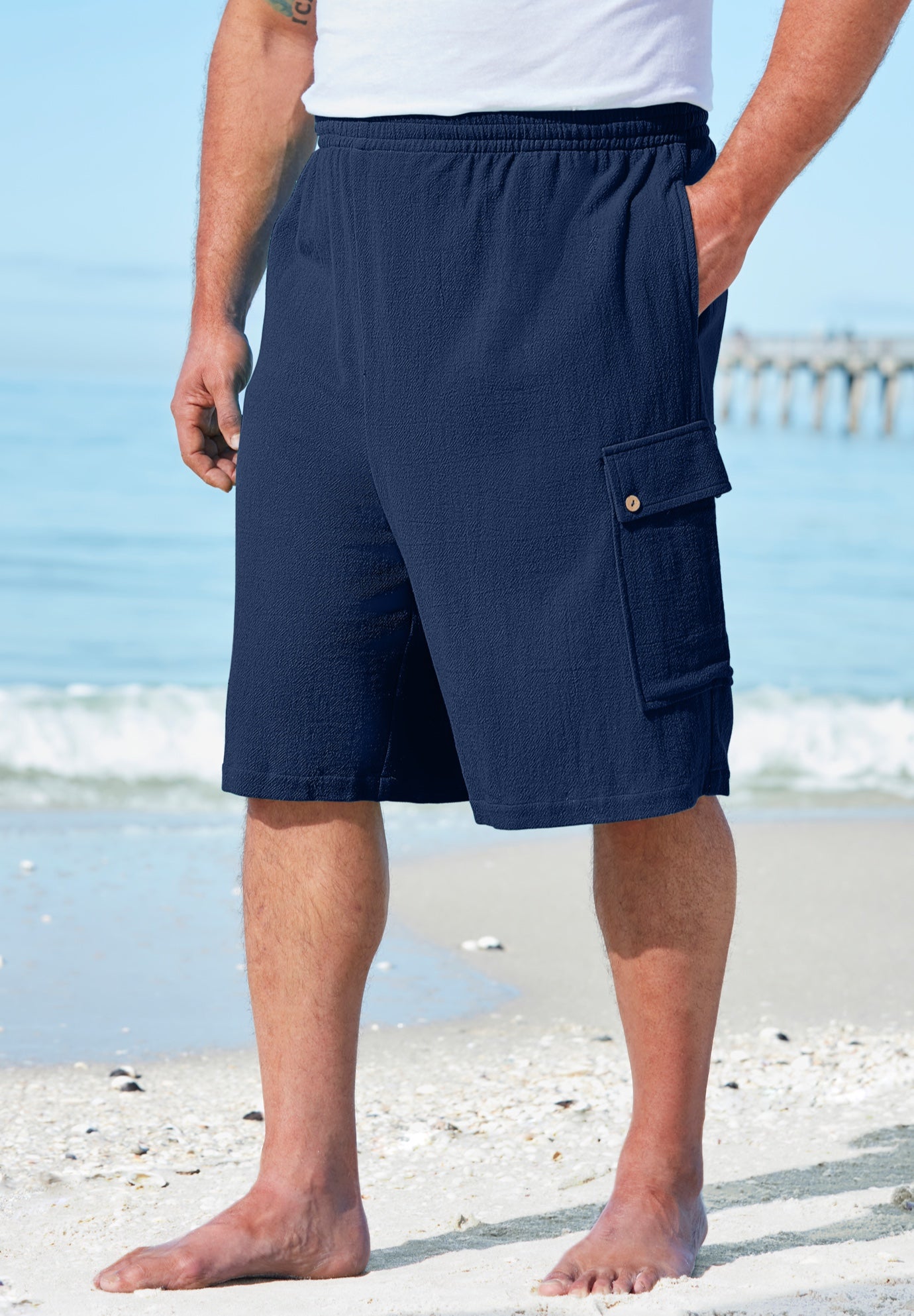 Full Elastic Waist Gauze Cargo Shorts image number 3