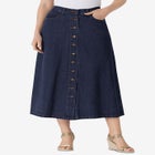 Perfect Side-Elastic All-Cotton Button Front Denim Jeans Skirt image number null