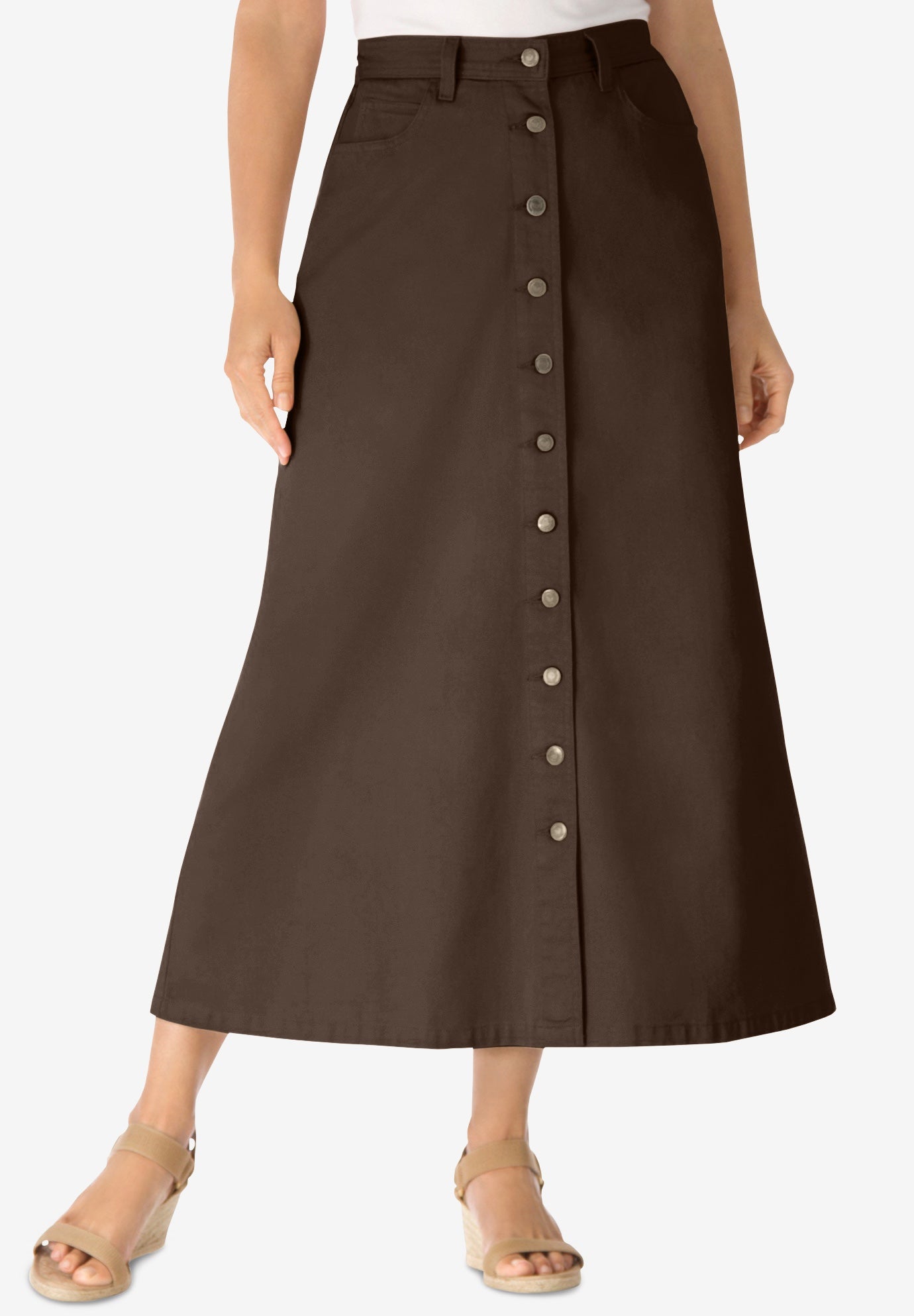 Perfect Side-Elastic All-Cotton Button Front Denim Jeans Skirt image number 0