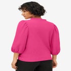 Textured Knit Ruffle Notch Neck Top image number null