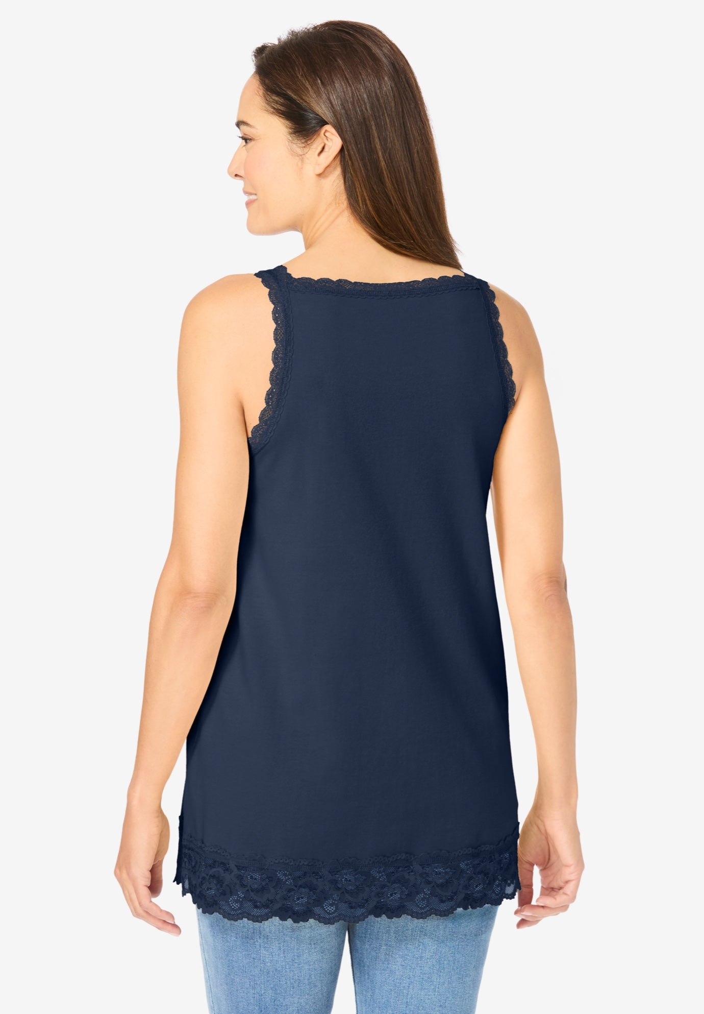 Lace-Trim V-Neck Tank image number 1