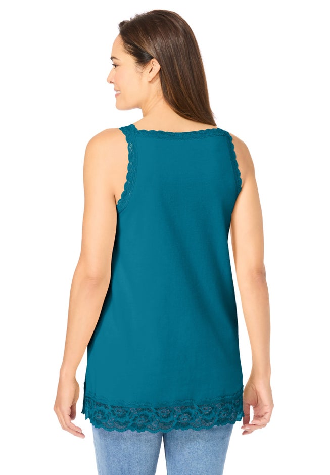 Lace-Trim V-Neck Tank image number 1